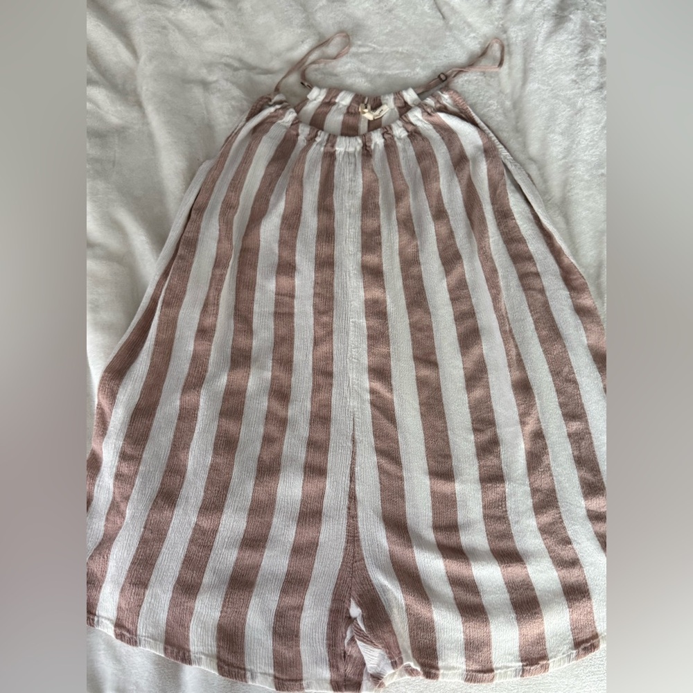Billabong Pink and White Striped Jumpsuit